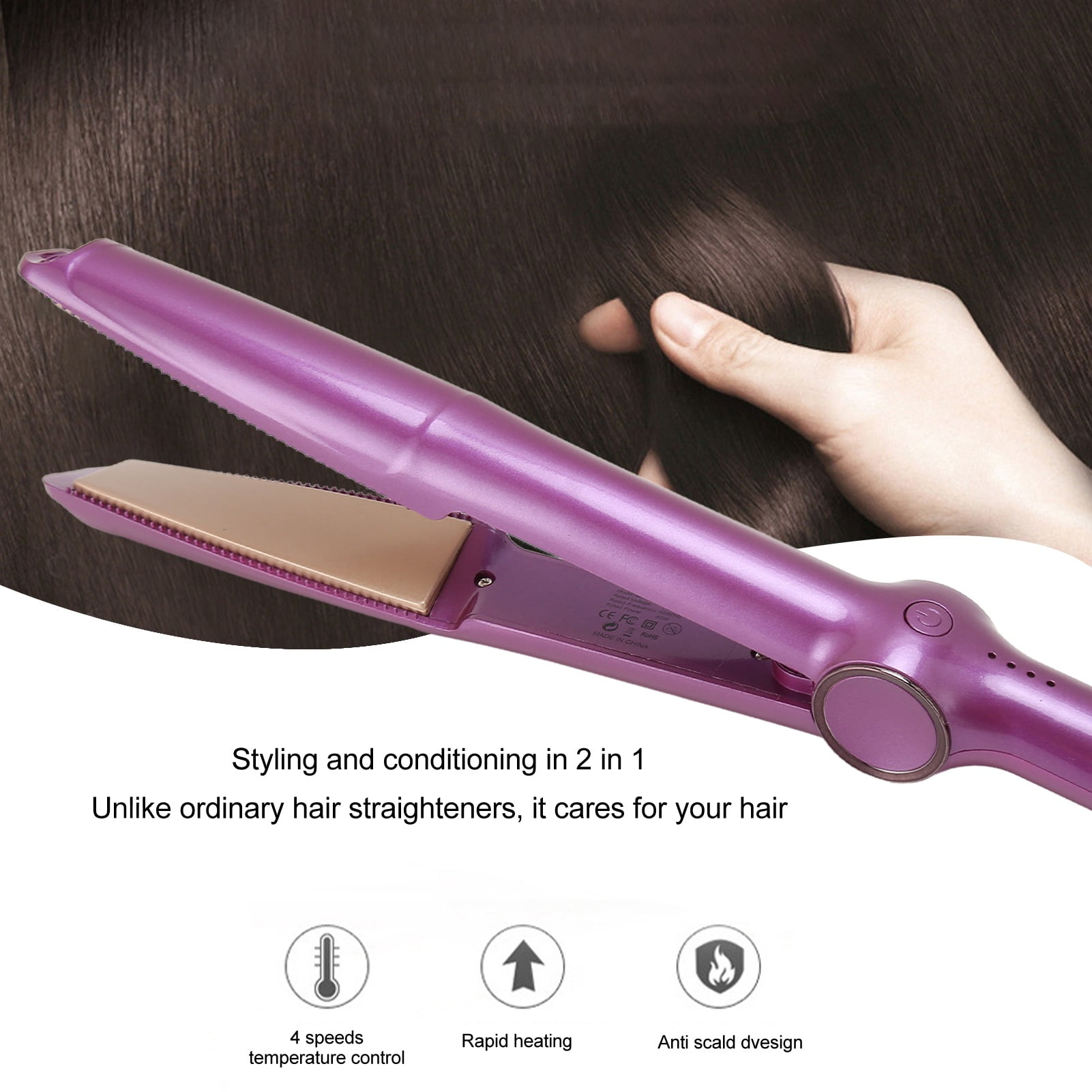2 in 1 Hair Straightener Negative Ion Ceramic Glaze Quick Heat Flat Iron Hair Straightener Curler US Plug 100 240V