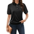 thumbnail image 2 of larppty Womens Polo Shirts Business Casual Work Tops Short Sleeve Button Down Collared V Neck Golf Blouse T-Shirt (Black, XXL), 2 of 5