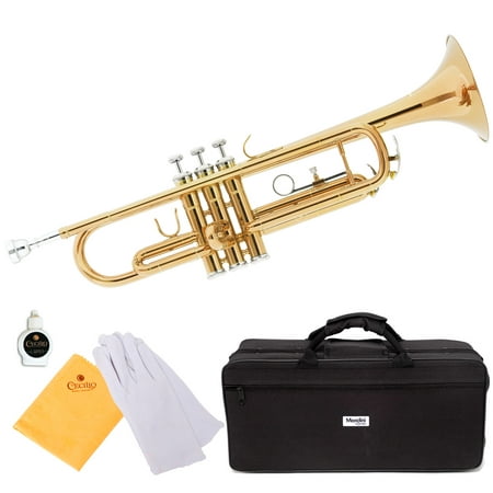 Mendini by Cecilio MTT-L Gold Lacquer Brass Bb Trumpet with Durable Deluxe Case and 1 Year