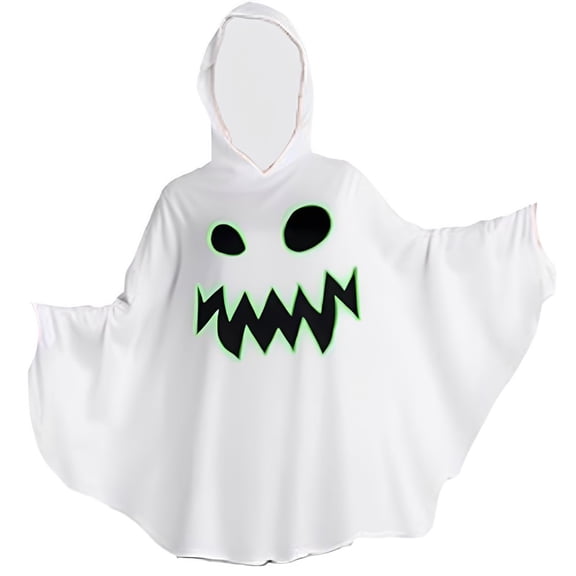 Hsqqdc Polyester White Ghost Face Print Hooded Cape Poncho for Adults, 1 Piece