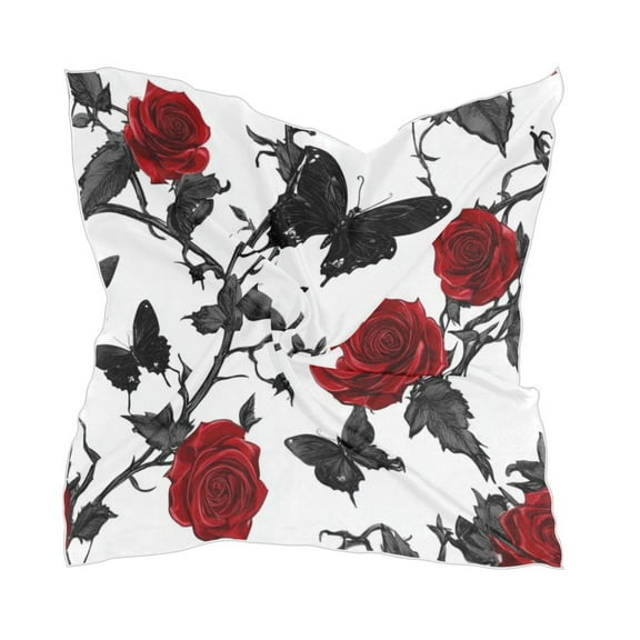 Gothic Red Roses Women's Fashion Soft Scarf Square Satin Head Scarf Neck Scarf Head Hair Wraps