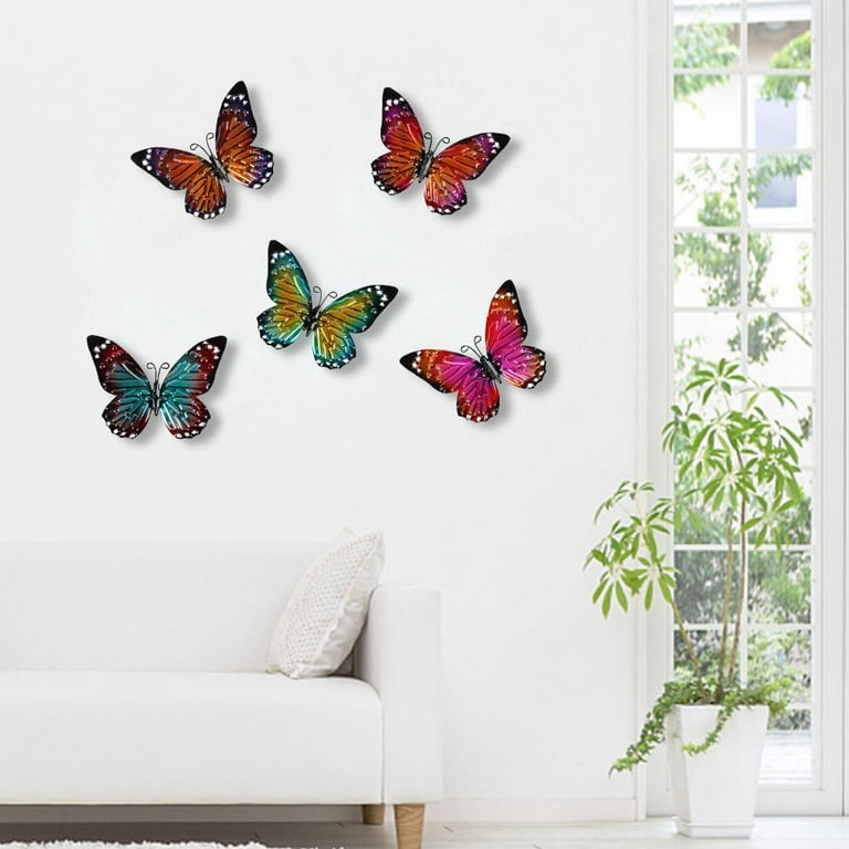 7 Coloured Butterfly Wall Art Garden Metal Gift Present