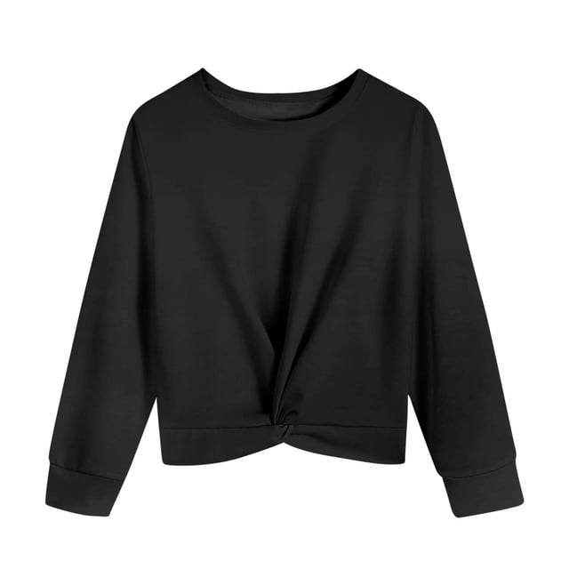 Plebaso Chandail en Molleton Garçons Filles Torsadé devant Manches Longues Hauts Enfants Décontracté Col Rond Couleur Unie Pull Vêtements