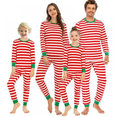 

Adult Christmas Family Sleepwear Winter Parent-child Homewear 2-Piece Pajamas Outfits Striped Long Sleeve Pullover Long Pants
