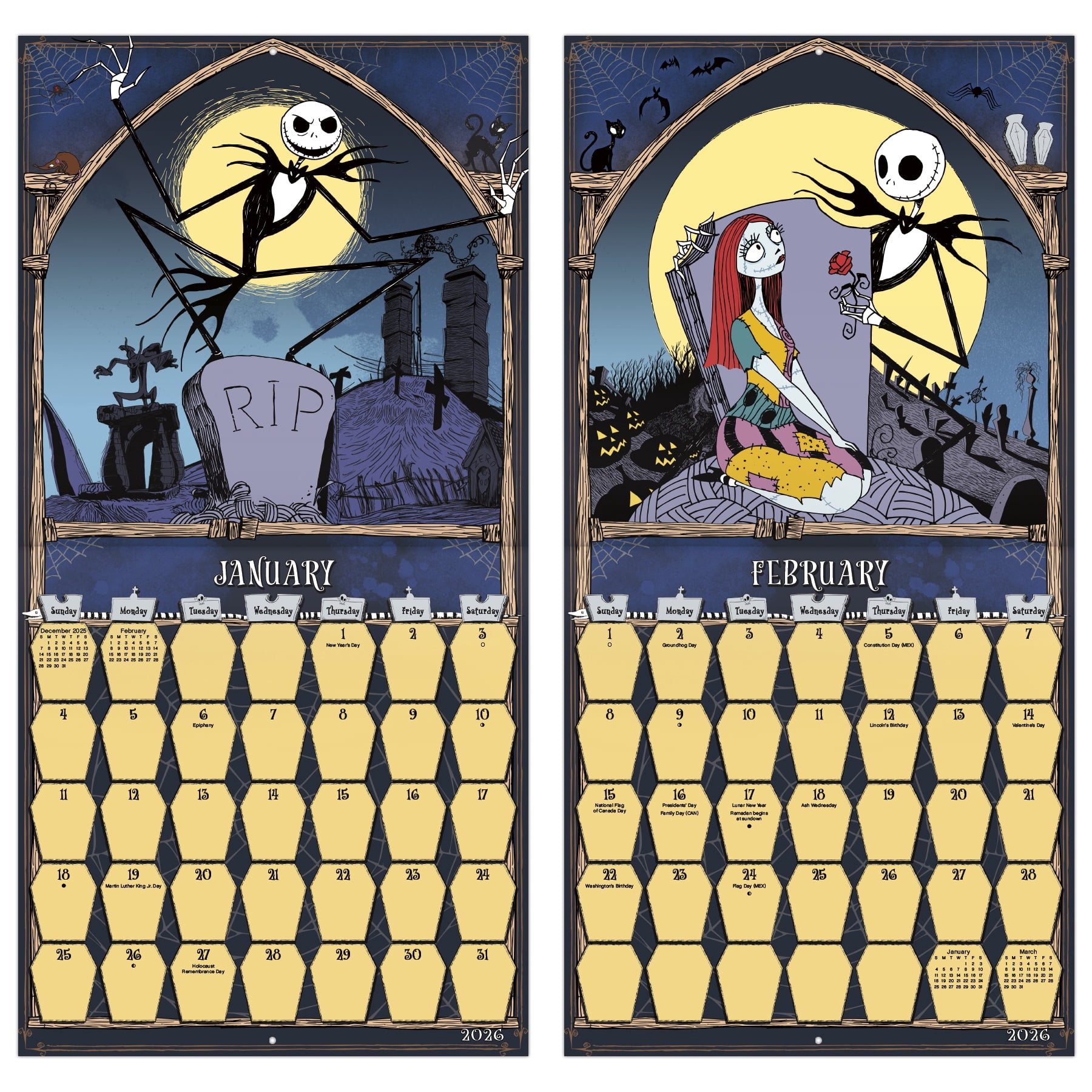 The Nightmare Before Christmas Wall Calendar, 16 Months, by Treads International