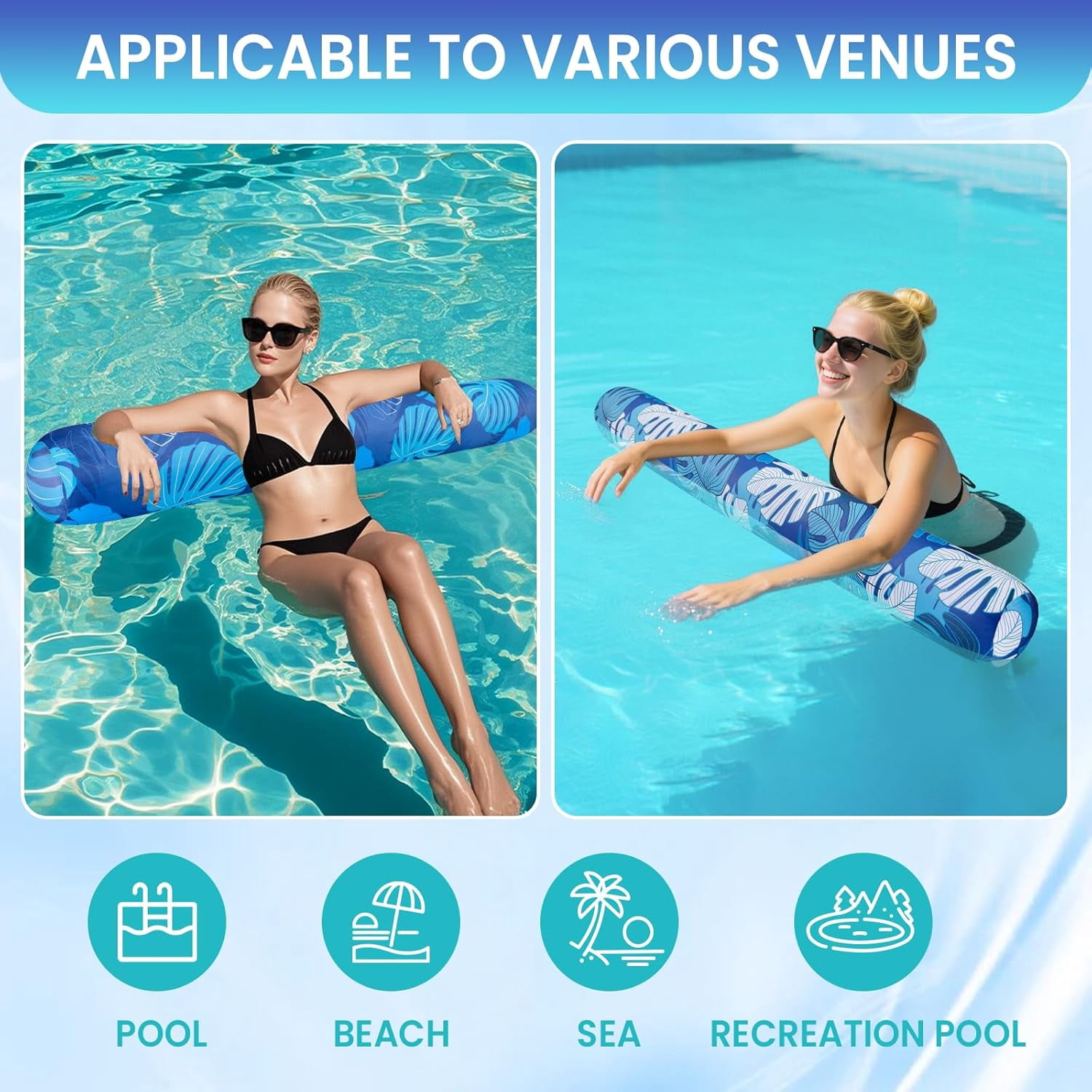 Inflatable Swimming Pool Noodle, 2 Pack Soft Fabric Quick Drying Covered Large Pool Floats Noodles, Premium Buoyancy Swim PoolFloats with Portable Storage Bag for Pool Party Toy