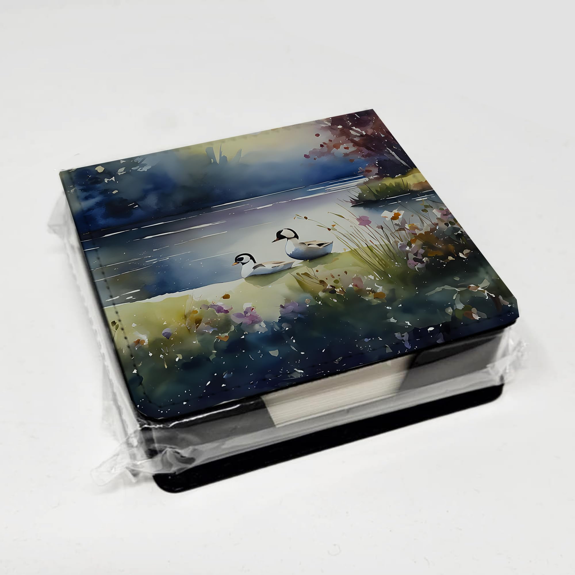 Caroline's Treasures Bufflehead PU Leather Note Paper Holder with Artist-Designed Cover, Desk Accessory, Office Gift