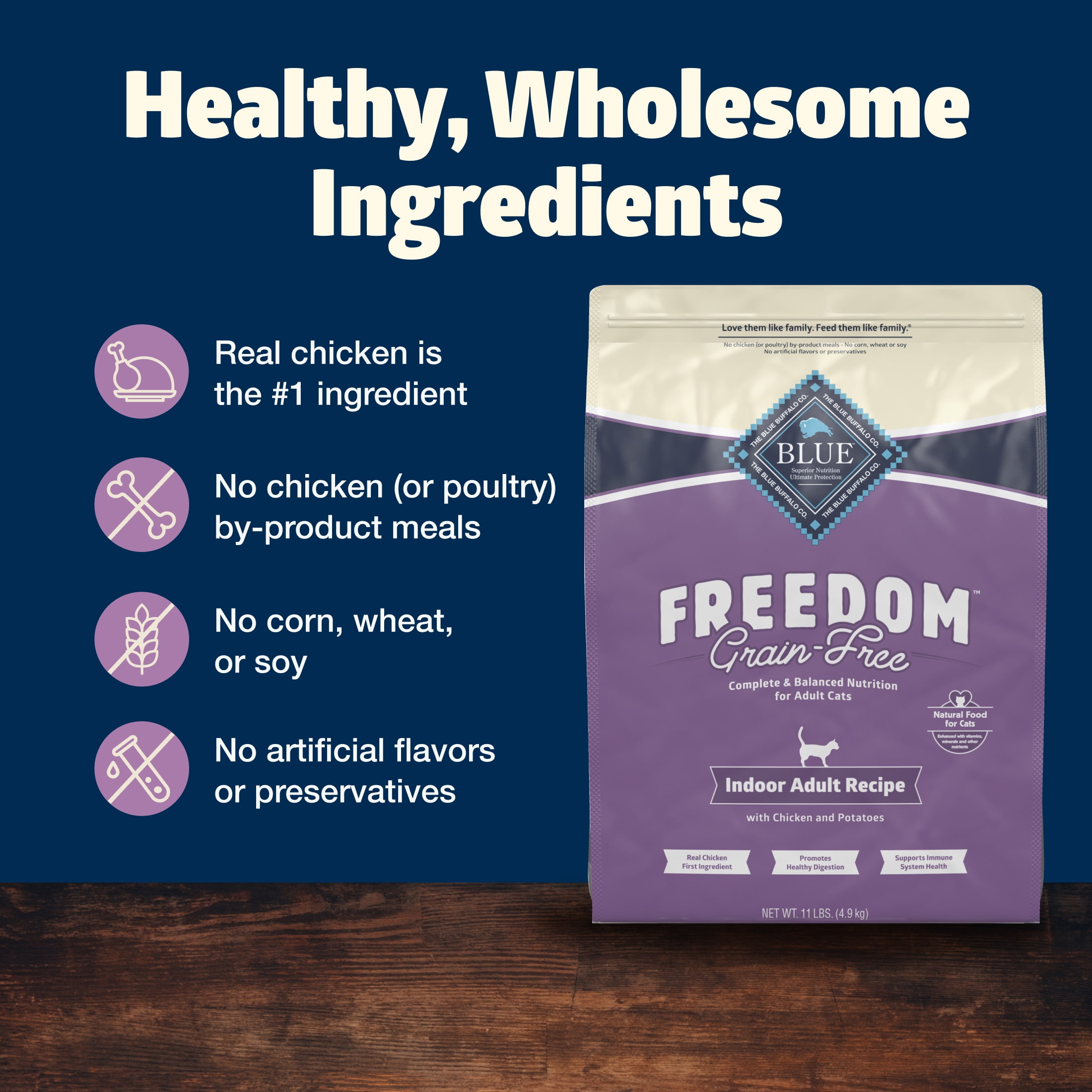 Blue Buffalo Freedom Natural Grain-Free Indoor Adult Dry Cat Food, Chicken Recipe, 11-lb. Bag