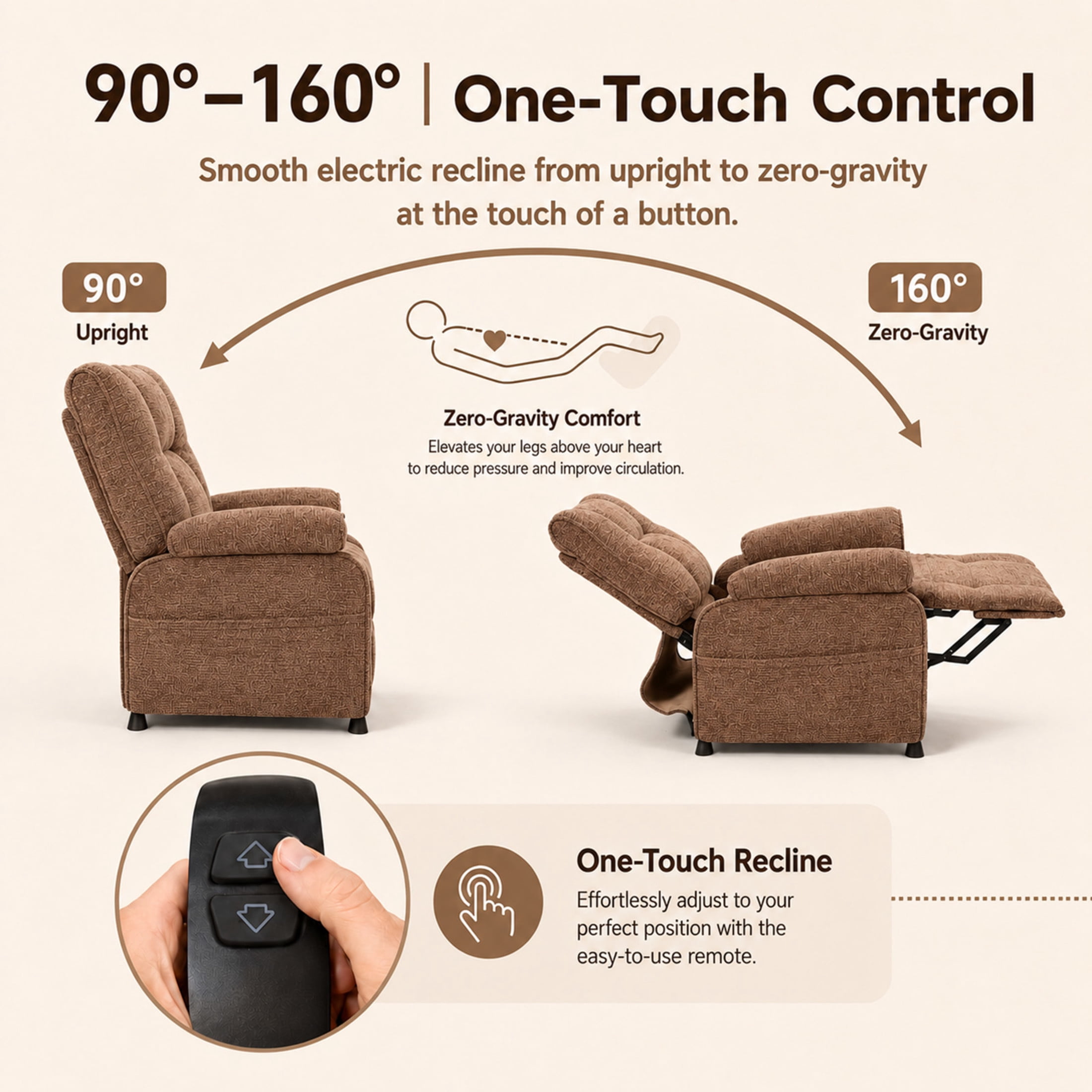 GDF Studio Rosane Electric Power Recliner Chair with Side Storage Pocket, Chenille Multi-Scene Lounge Chair, Dark Brown