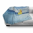 thumbnail image 3 of Rubber Duck Soft Flannel Fleece Blanket, Little Duckling Toy Swimming in Pond Pool Sea Sunny Day Floating on Water, Cozy Plush for Indoor and Outdoor Use, 60" x 80", Blue and Yellow, by Ambesonne, 3 of 6
