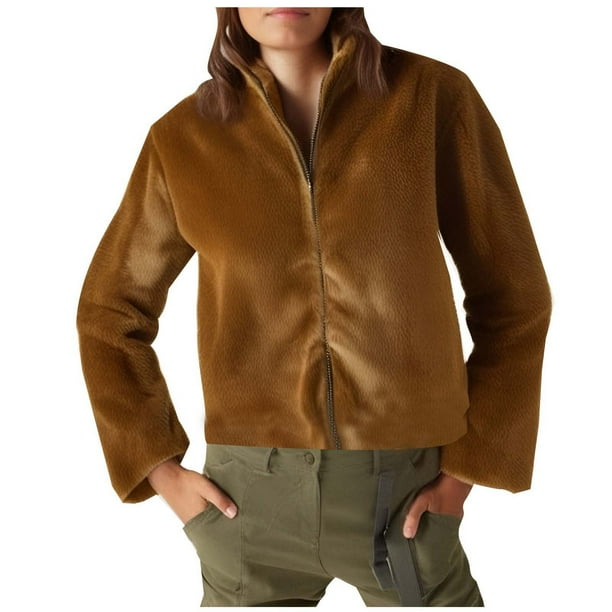 Chaqueta y abrigo informal de manga larga sin capucha para mujer, color liso, cálido, con cremallera, para invierno