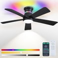 thumbnail image 1 of Ventilador de techo Surtime de 46" negro con LED RGB y montaje al ras, 1 of 8