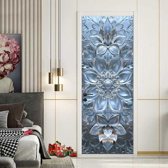 2 Sheet Self-Adhesive Door Sticker, 30.3"x78.7", Floral Peel and Stick Door Murals, PVC, Removable Wallpaper Cover Decoration for Bedrooms, Living Room