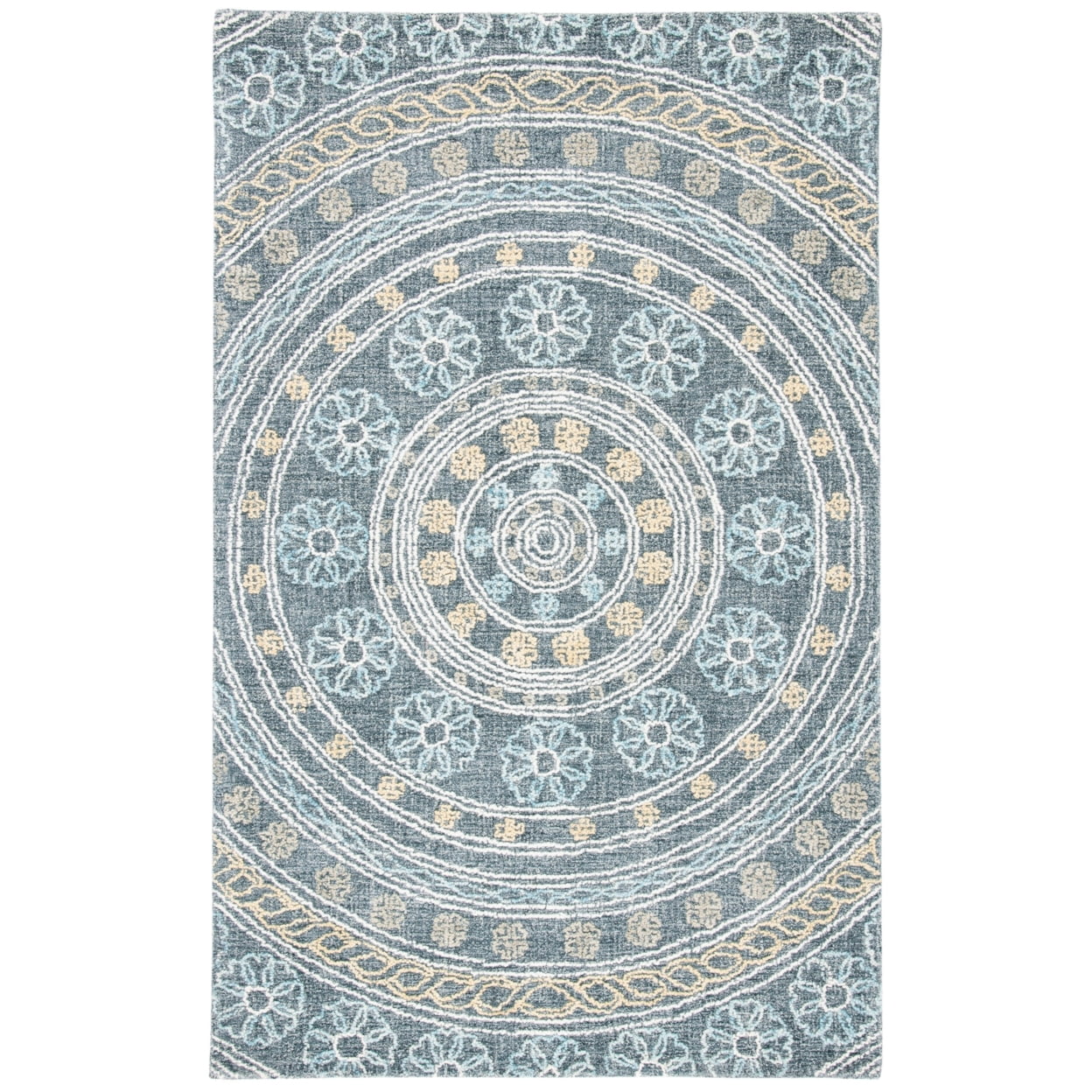 SAFAVIEH Blossom Mendoza Damask Area Rug, Charcoal/Yellow, 8' x 10'