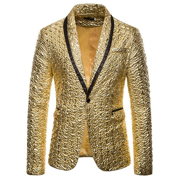 Blazer de hombre plisado dorado XXL Blazer de un solo boton JAMW Sencillez Walmart en linea