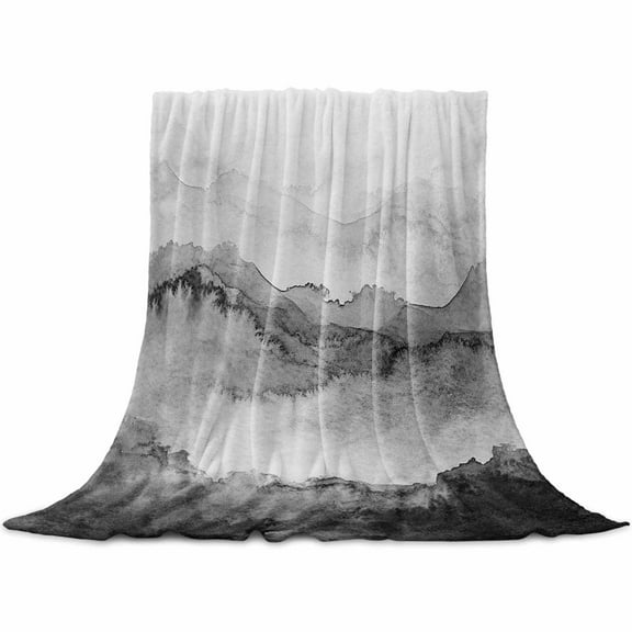 Black Ombre Mountain Flannel Blanket for Bed, Nature Abstract Art Marble Gradient Soft Cozy Warm Couch Throw Blanket, Lightweight Fluffy Plush Bedding Blankets for Sofa Decor All Season 30"x40"