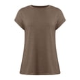 thumbnail image 4 of Rggeeun Womens Shirts Summer Knit Solid Color Smooth Short Sleeve Crew Neck Loose Soft Breathable for Everyday Use Simple Tshirts,Brown,S, 4 of 5