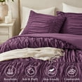 thumbnail image 5 of Regency Heights Full/Queen Soft Washed Comforter Set, Ruched Striped Dorm Bedding Sets, 3-Piece Purple French Country Comforter Bed Set with Bow Ties and Sham for All Season, 5 of 13