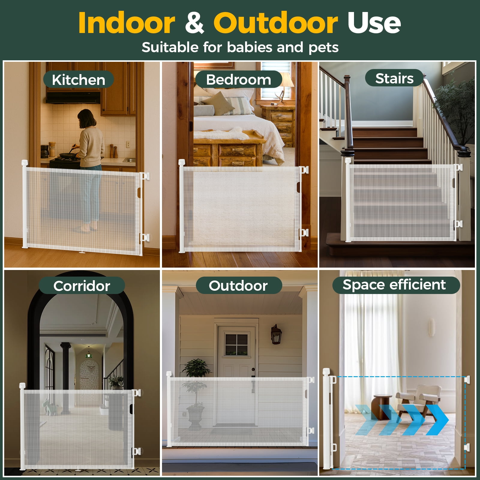 BEBANG Retractable Baby Gate Extra Wide, 71" Retractable Dog Gate for Stairs, Doorways, Hallways, Indoor and Outdoor