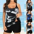 thumbnail image 2 of Jacenvly Women Tankini Set Two Piece Fashion Sleeveless Swimsuit Contrast Color Crewneck Surfing Swimwear Lightweight Women Conservative Print Strappy Back Set Two Piece Swimdress White, 2 of 9