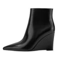 thumbnail image 2 of YDN Women's Pointed Toe Ankle Boots High Wedge Heels with Side Zipper Fashion Dressy Booties Basic Daily Outfit Shoes Size 13 Black, 2 of 5