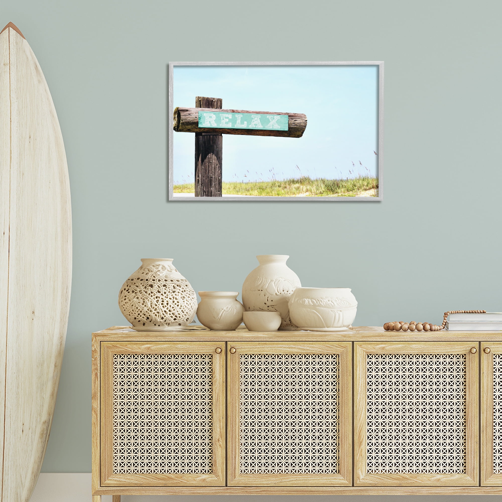 Stupell Industries Relax Sign on Beach Landscape Photography Gray Framed Art Print Wall Art, 30 x 20