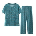 thumbnail image 2 of Cotton Pajamas Set for Women Short Sleeve Top With Capri Pant Loungewear Set Ultra Soft Casual Homewear with Pockets, 2 of 3