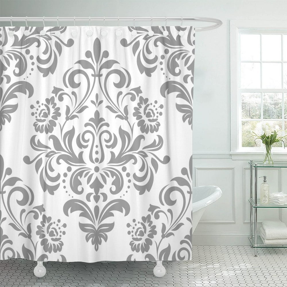 PKNMT Pattern in The of Baroque Damask Gray and White Polyester Shower
