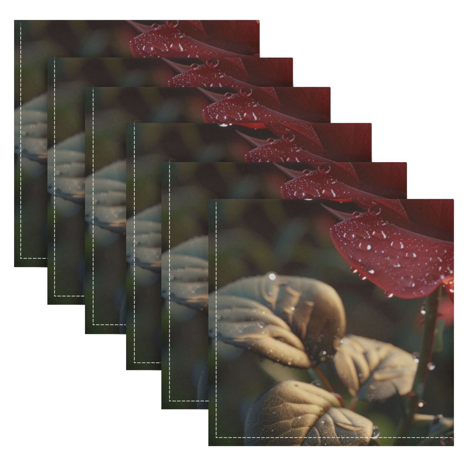 JSTEL Red Rose Flower Drop Cloth Napkins Set of 6, 20x20 Inch Washable and Reusable Napkin for Decoupage Dinner Party Everyday Use