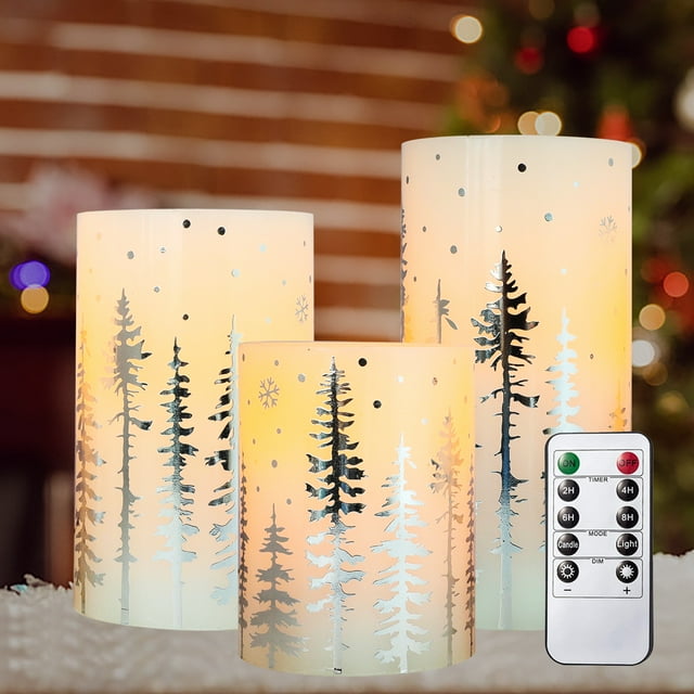 Meltone Christmas Flameless Pillar Candles, Holiday Led Candles with