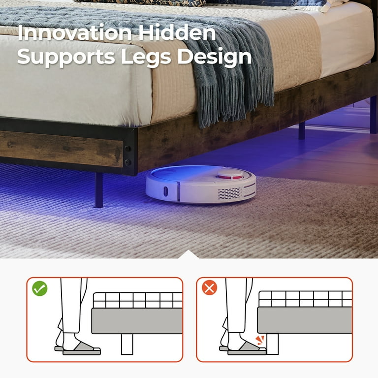 Sailvan Full Size Bed Frame with LED Lights & USB Charging, Brown photo 4