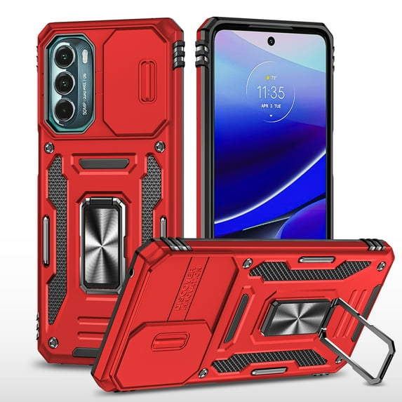 Case for Motorola Moto G Stylus 5G(2023), Sliding Lens Camera Cover Protection Ring Kickstand Compatible with Magnetic Car Mount Military Grade Hybrid Rugged PC Soft TPU Shockproof Case, Red