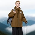 thumbnail image 4 of Enjoytime Rain Jacket Women Waterproof Printed Zip Up Windbreaker Lightweight Hooded Outdoor Raincoat for Travel Hiking Plus Size Clothes Brown S, 4 of 7