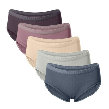 

Miayilima Women s Thin Briefs In Solid Color With Lace Mid-Waist Underwear 5PC