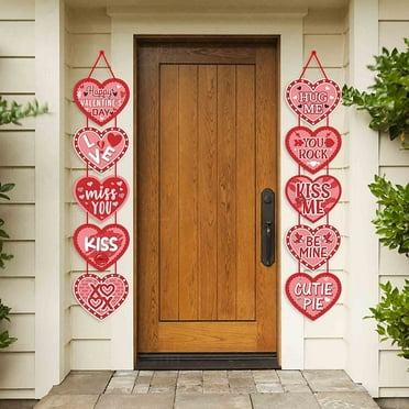 AOWNGIOYJRO Valentine Door Hanger 2025 Valentines Decorations Hanging Porch Sign Love Hanging Decor Red Heart Love Door Hanger Heart Shaped Door Decoration For Wedding, Party, Anniversary, Home