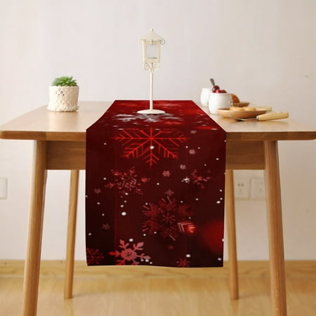 

Christmas Snowflakes Red (9) Table Runner Seasonal Fall Winter Kitchen Dining Table Decoration for Home Party Decor 13x108 Inch