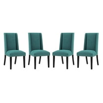 Contemporary Modern Urban Designer Dining Kitchen Room Side Dining Chair, Set of Four, Fabric Wood, Aqua Blue