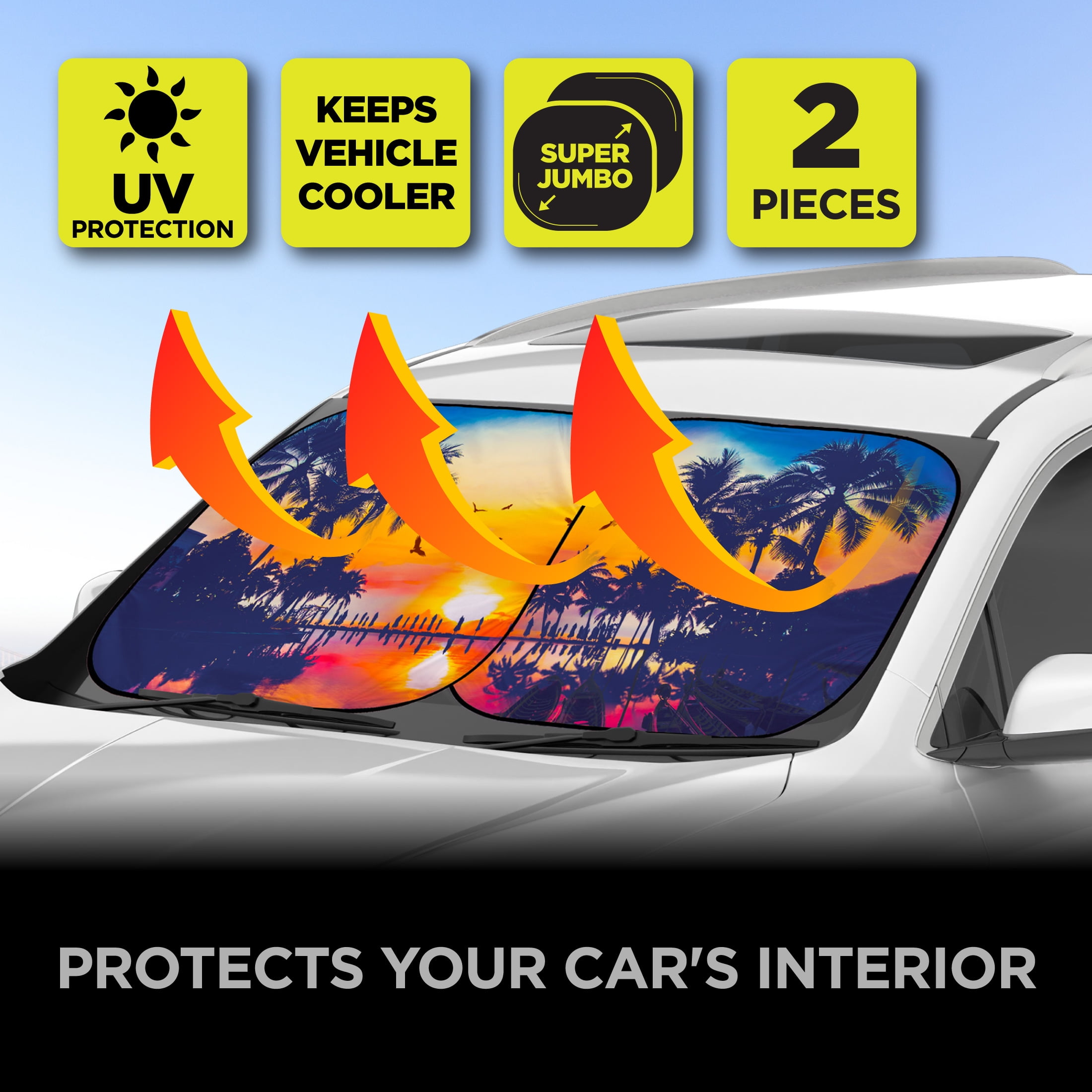 Auto Drive Super Jumbo Tropical Twist Sunshade 2 Counts 31.5" x 38"