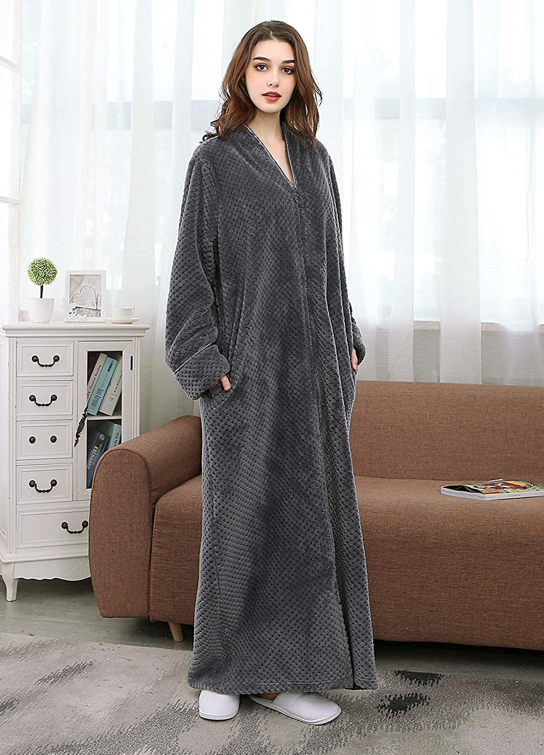 Women's Warm Fleece ZipUp Bathrobe for Lounging Australia Ubuy