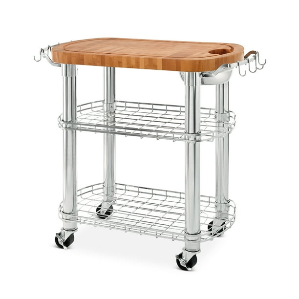 Seville Classics Rolling Oval Solid Bamboo Butcher Block Top