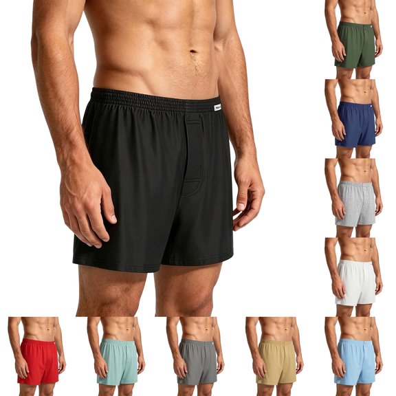 ZUBKTE Men's Cotton Lounge Shorts Solid Color Elastic Waist Loose Fit Sleepwear Boxer Style Pajama Bottoms