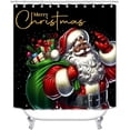 thumbnail image 2 of 4PCS African American Afro Black Santa Claus Shower Curtain Set, Xmas Gifts Winter Holiday New Year Christmas Bathroom Decor, Waterproof Fabric Black Shower Curtain, Non-slip Bath Mat, 2 of 7
