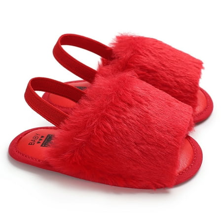 

Lajitongtong Newborn Fur Sneakers Baby Girl Shoes Soft Sole Sandals Prewalker