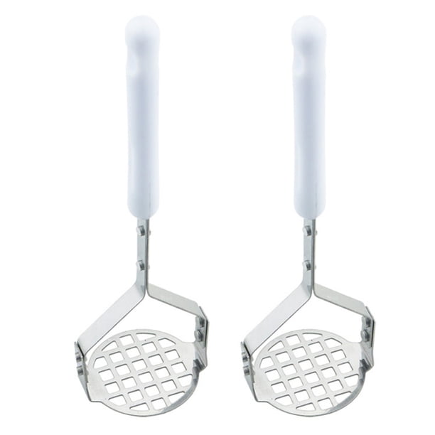 2 piezas manuales de acero inoxidable de acero inoxidable Press triturador de machacadora de cocina para papa (mango blanco blanco + plateado)
