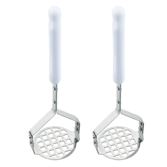 2 piezas manuales de acero inoxidable de acero inoxidable Press triturador de machacadora de cocina para papa (mango blanco blanco + plateado)