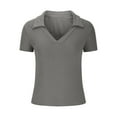 thumbnail image 5 of Lovskoo Knit Summer Tops for Women 2024 Button Down Collared Short Sleeve Solid Color Casual Trendy Slim Bottom Wear T Shirt Gray, 5 of 7