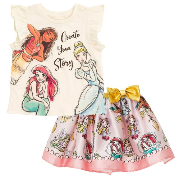 Disney Princess Moana Rapunzel Belle Tank Top and Satin Skirt Outfit Set Toddler to Big Kid