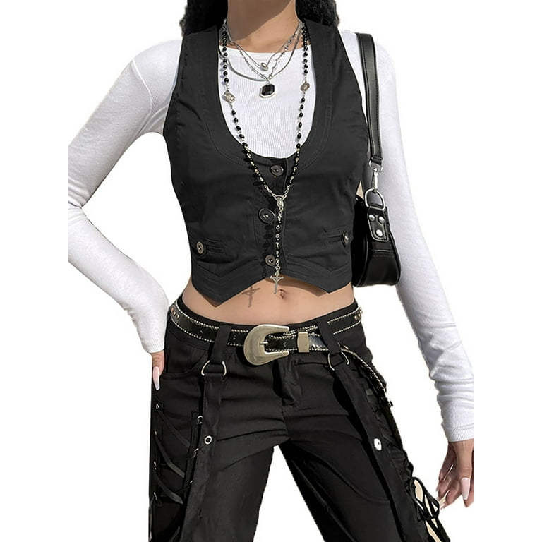 WakeUple Women s Button Waistcoat Vest Dressy Crop Corset Bustier
