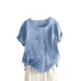 thumbnail image 2 of Qiopertar Mode Femme Blouse à Manches Courtes Col Rond T-Shirt Imprimé Tops Amples Grandes Économies de Vacances! Offres de la Semaine Liquidation, 2 of 6