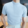 thumbnail image 2 of Men's Summer Knitted High Neck Short Sleeve Casual T-Shirt Solid Color Round Neck Pleated Top Breathable Comfort Fit Mens T-Shirts Solid Color Sleeve Casual Crew Neck Basic Tees, 2 of 5
